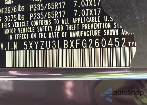 2015 Hyundai Santa Fe Sport 2.4L from USA, damaged, VIN 5XYZU3LBXFG260452